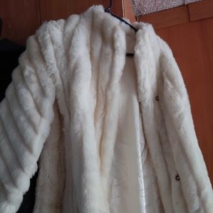 White faux fur coat